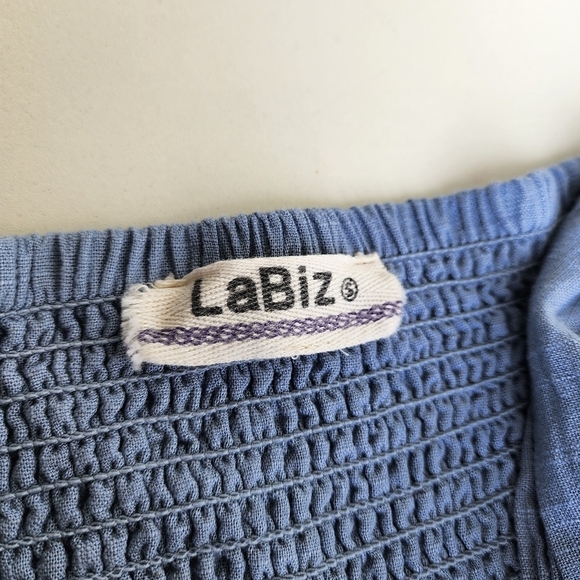 Labiz Blue Tie Neck Halter Linen Blend Maxi Long Dress Women's Cutout Sz S - Picture 10 of 16